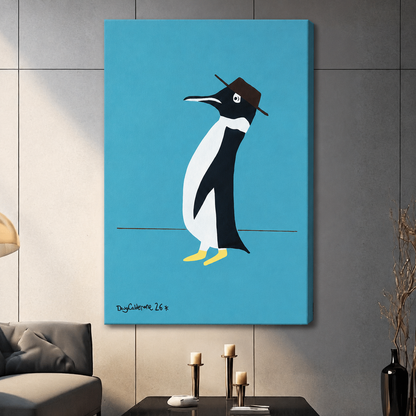 Quirky Penguin with Hat Minimalist Canvas Art