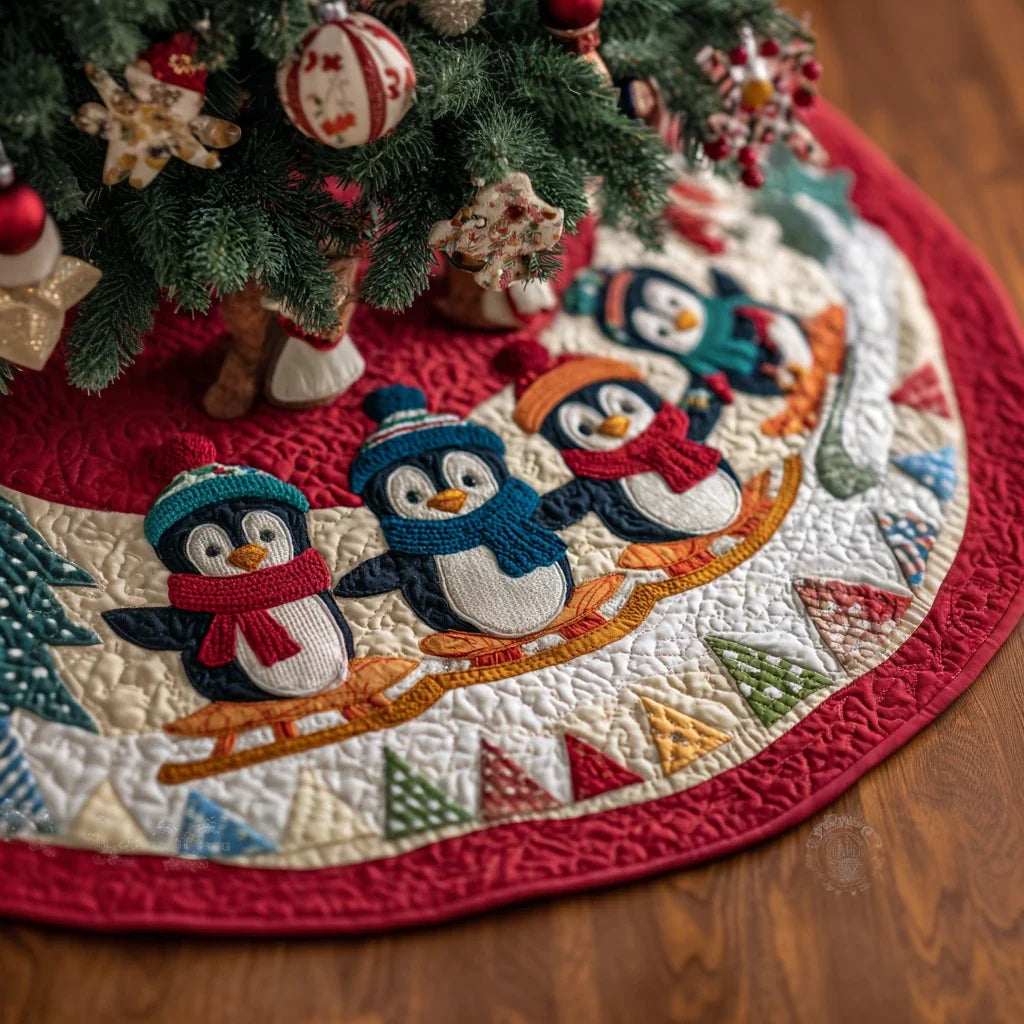 Penguin Haven Christmas Quilted Tree Skirt