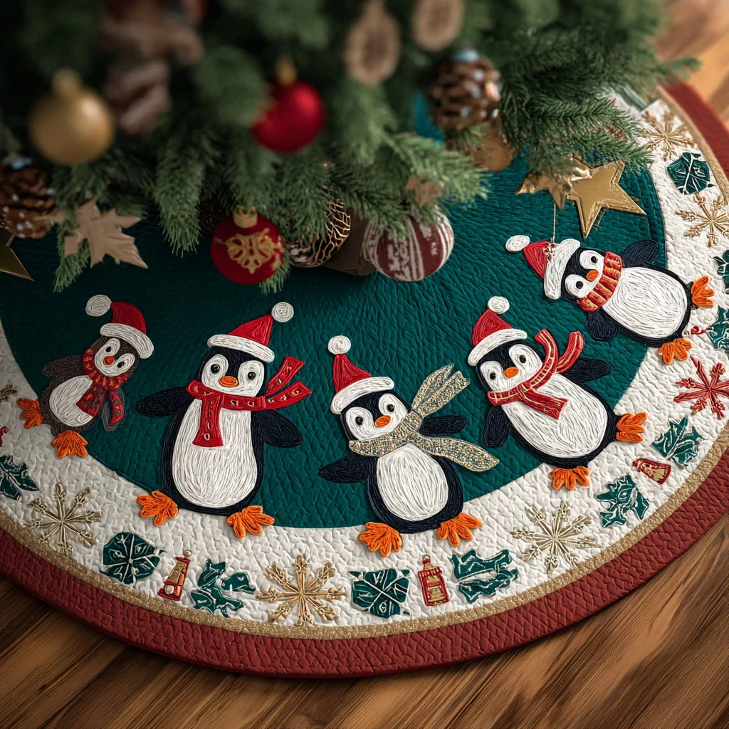 Penguin Magic Christmas Quilted Tree Skirt