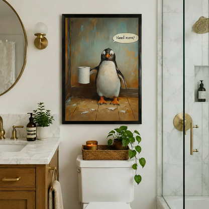Funny Penguin Bathroom Oil Painting Canvas Art