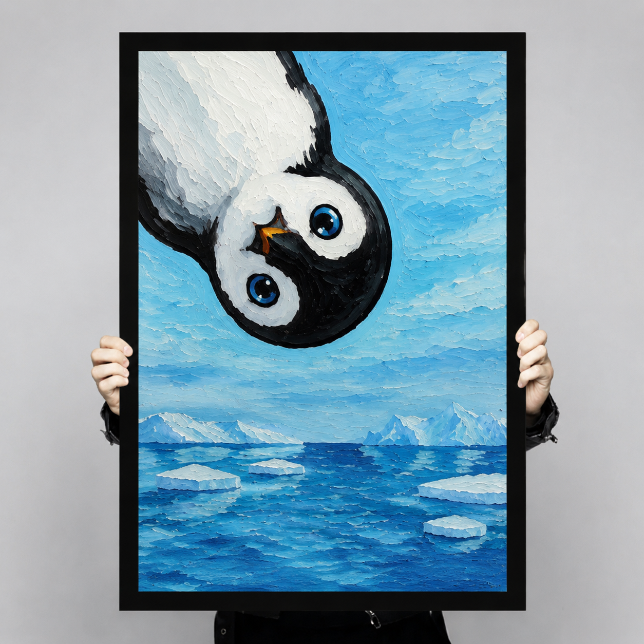 Curious Penguin Oil Painting Canvas Wall Art