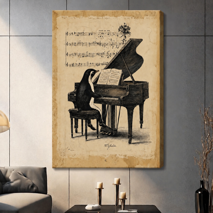Vintage Penguin Piano Player Canvas Wall Art