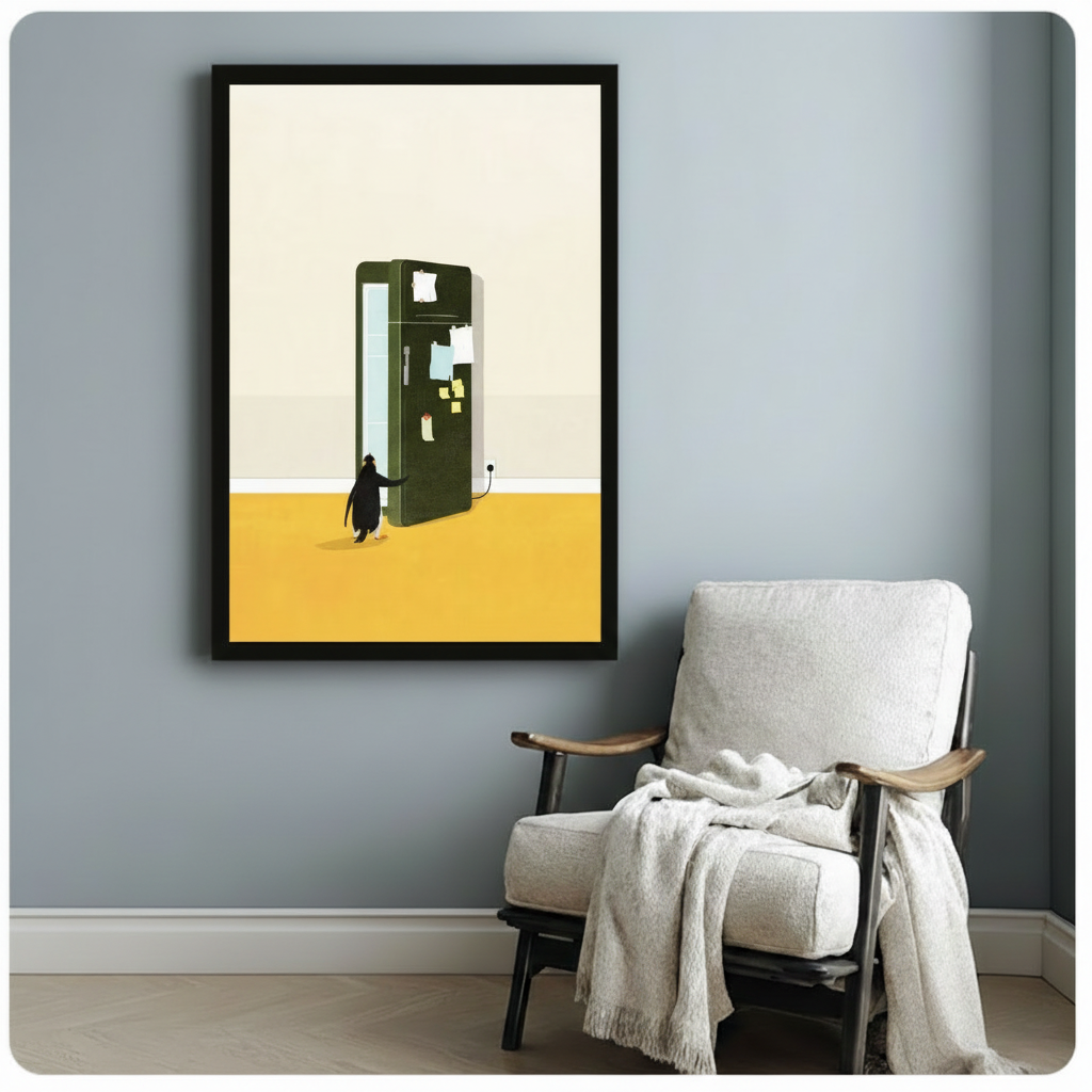 Penguin Fridge Minimalist Funny Canvas Wall Art