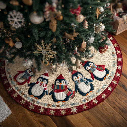 Penguin Spirit Christmas Quilted Tree Skirt