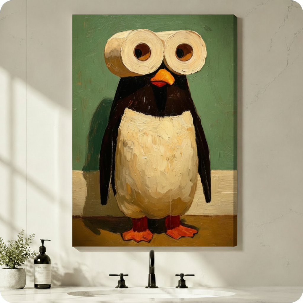Funny Penguin Toilet Paper Bathroom Canvas Art