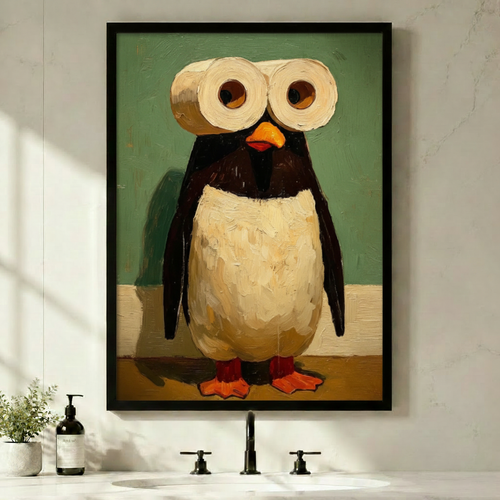 Funny Penguin Toilet Paper Bathroom Canvas Art