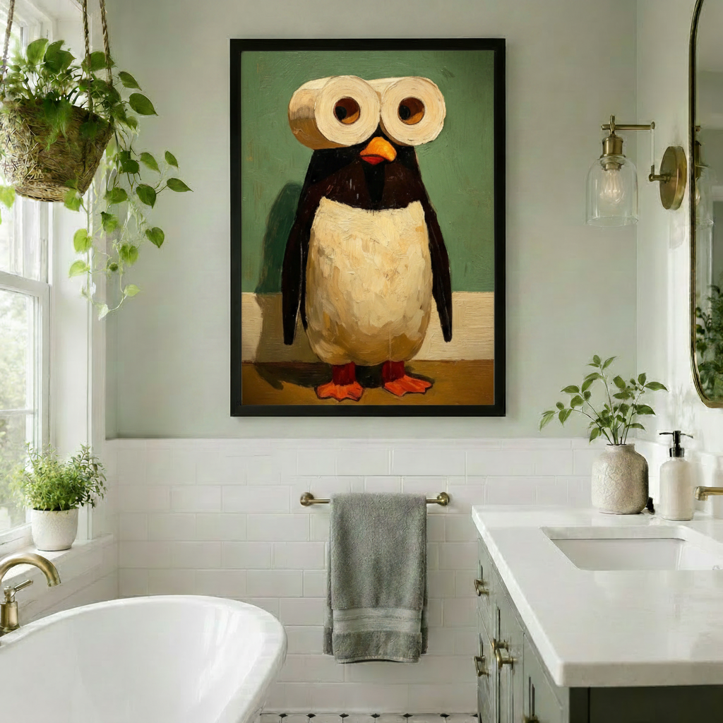 Funny Penguin Toilet Paper Bathroom Canvas Art