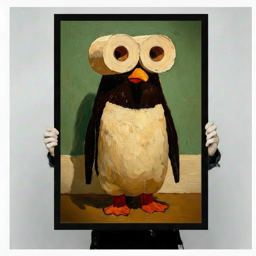 Funny Penguin Toilet Paper Bathroom Canvas Art