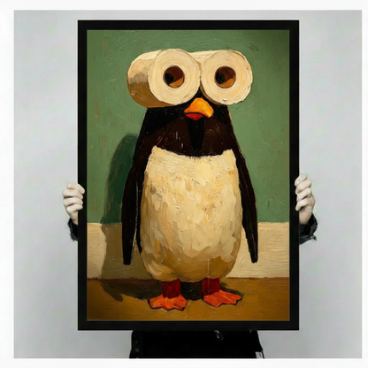 Funny Penguin Toilet Paper Bathroom Canvas Art