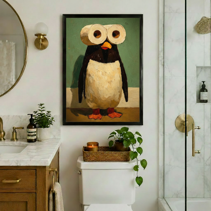 Funny Penguin Toilet Paper Bathroom Canvas Art