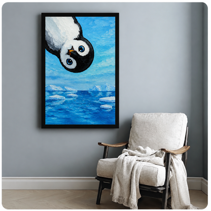 Curious Penguin Oil Painting Canvas Wall Art