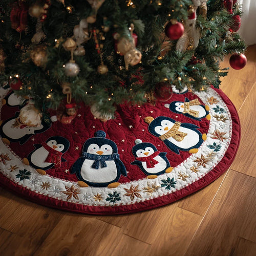 Penguin Whisper Christmas Quilted Tree Skirt