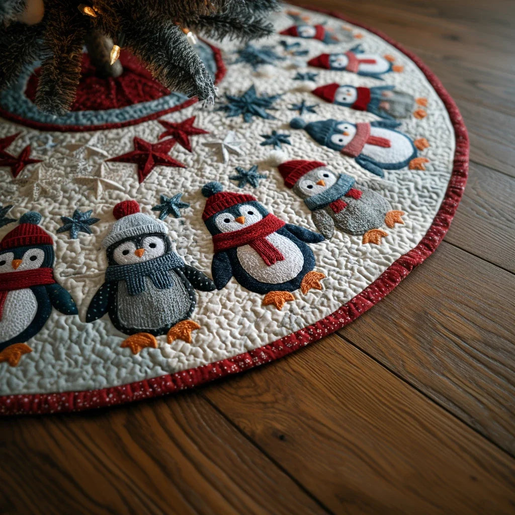 Penguin Whisper Christmas Quilted Tree Skirt