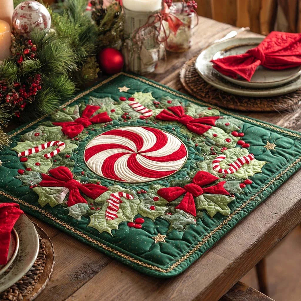 Peppermint Wreath Magic Quilted Table Topper
