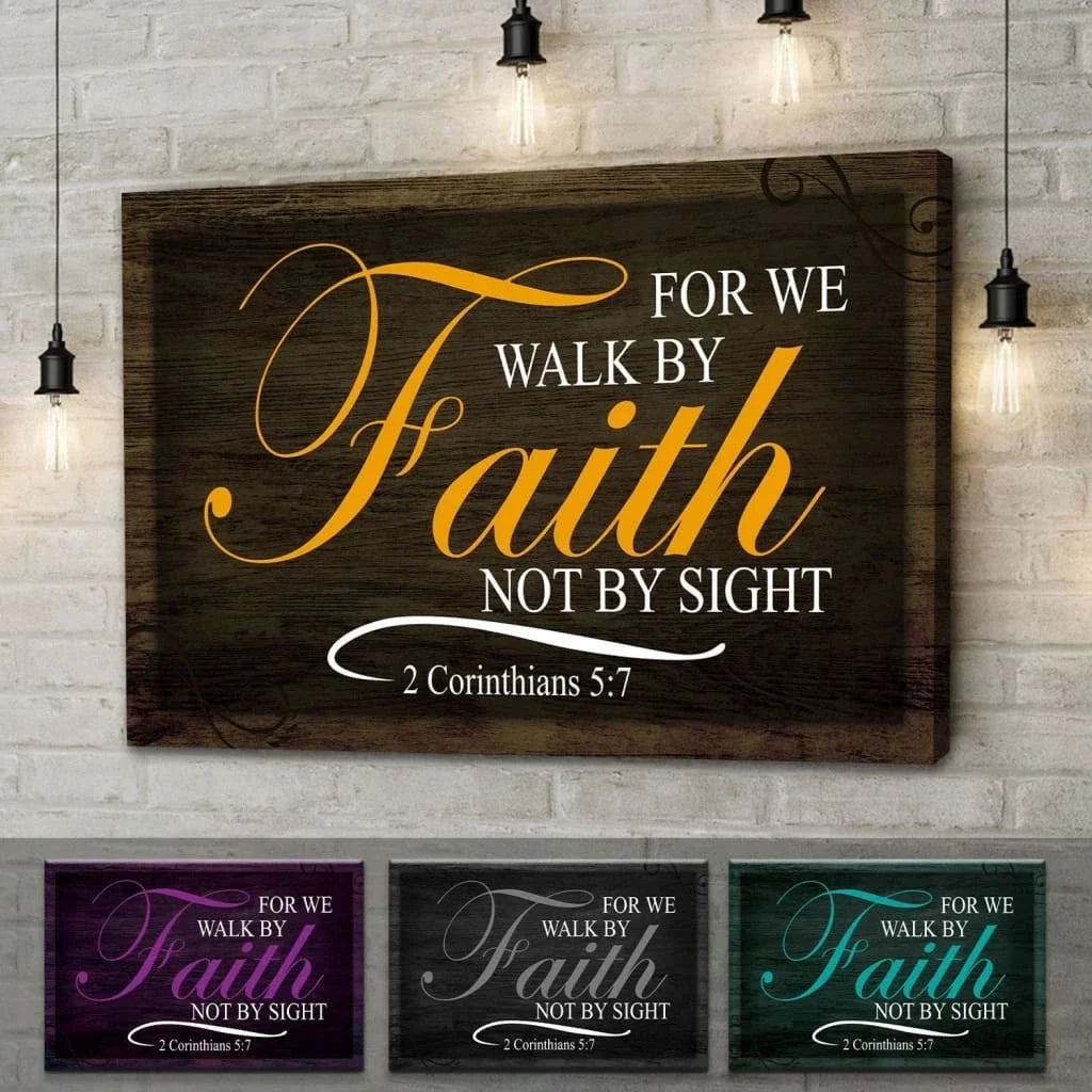 walk by faith not by sight bible verse wall art canvas (Landscape) (view 4)