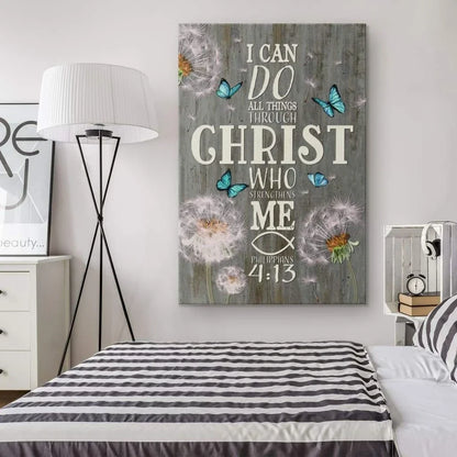 bible verse wall art i can do all things through christ canvas dandelion butterfly (Landscape) (view 2)