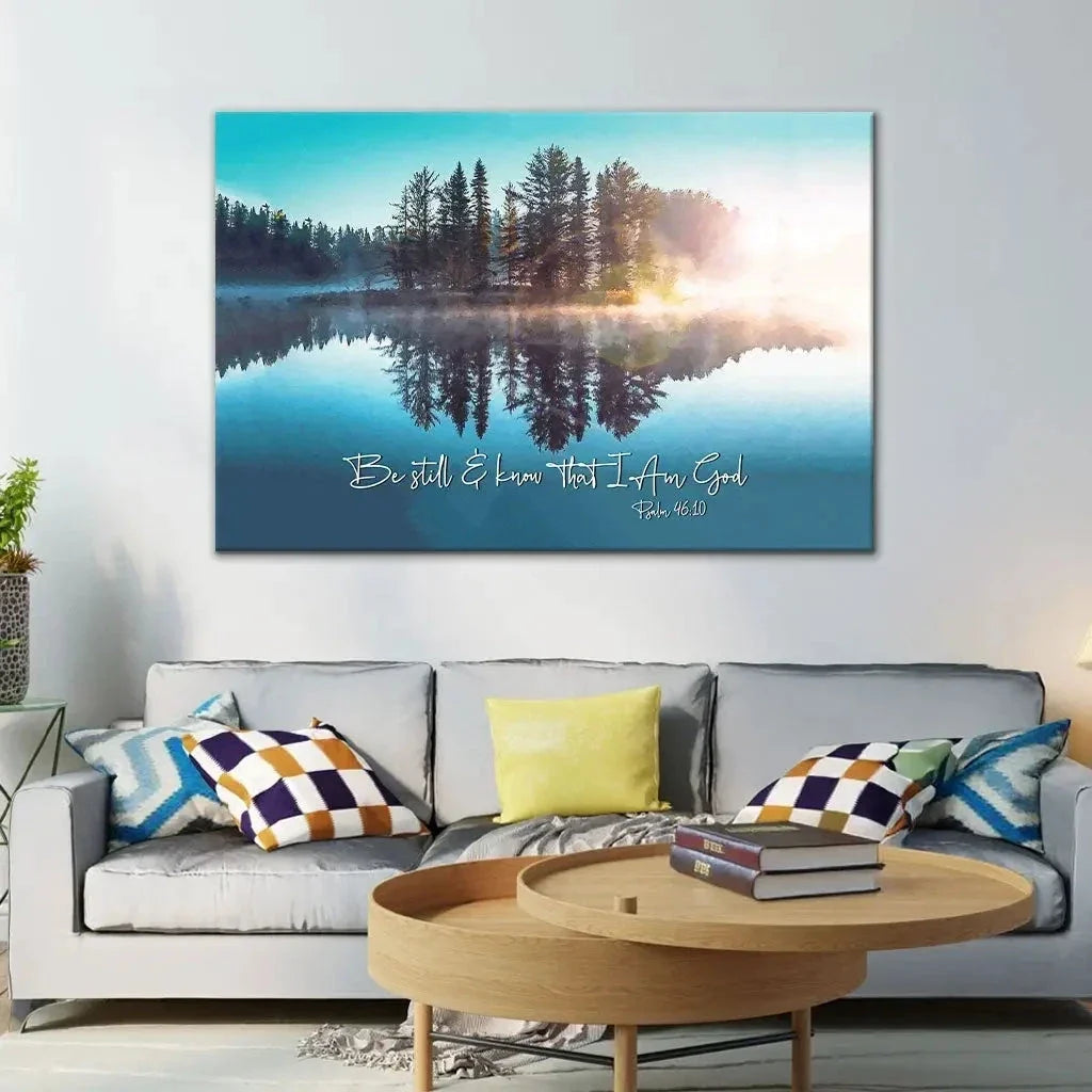 be still and know that i am god lake reflections christian wall art canvas (Landscape) (view 7)