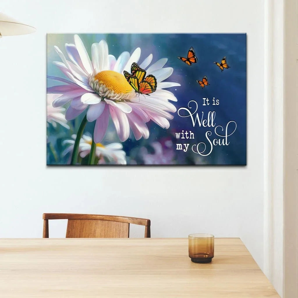 it is well with my soul canvas print daisy and butterfly christian wall art (Landscape) (view 5)