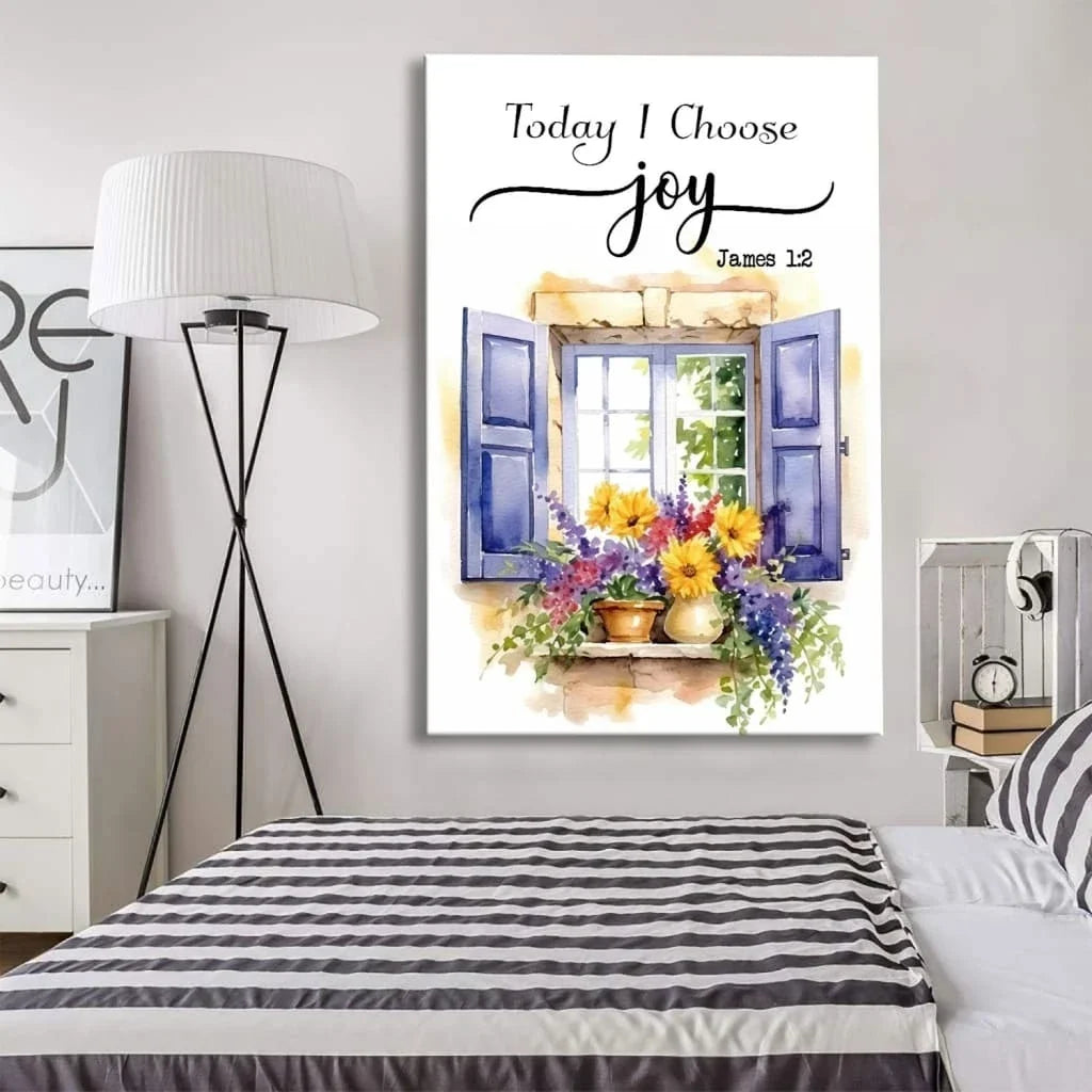today i choose joy canvas print window with flowers christian wall art (Landscape) (view 3)