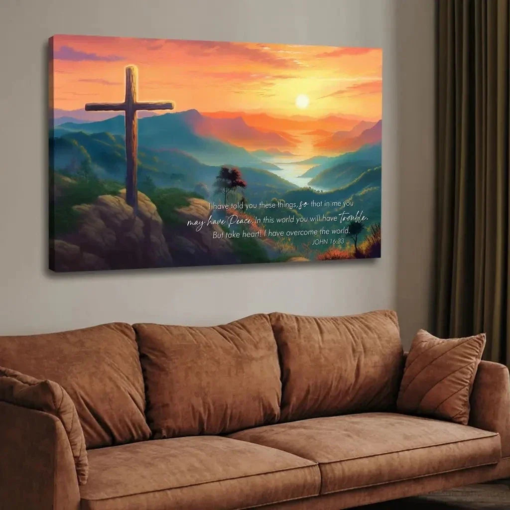take heart i have overcome the world john 16 33 niv wall art canvas (Landscape) (view 6)