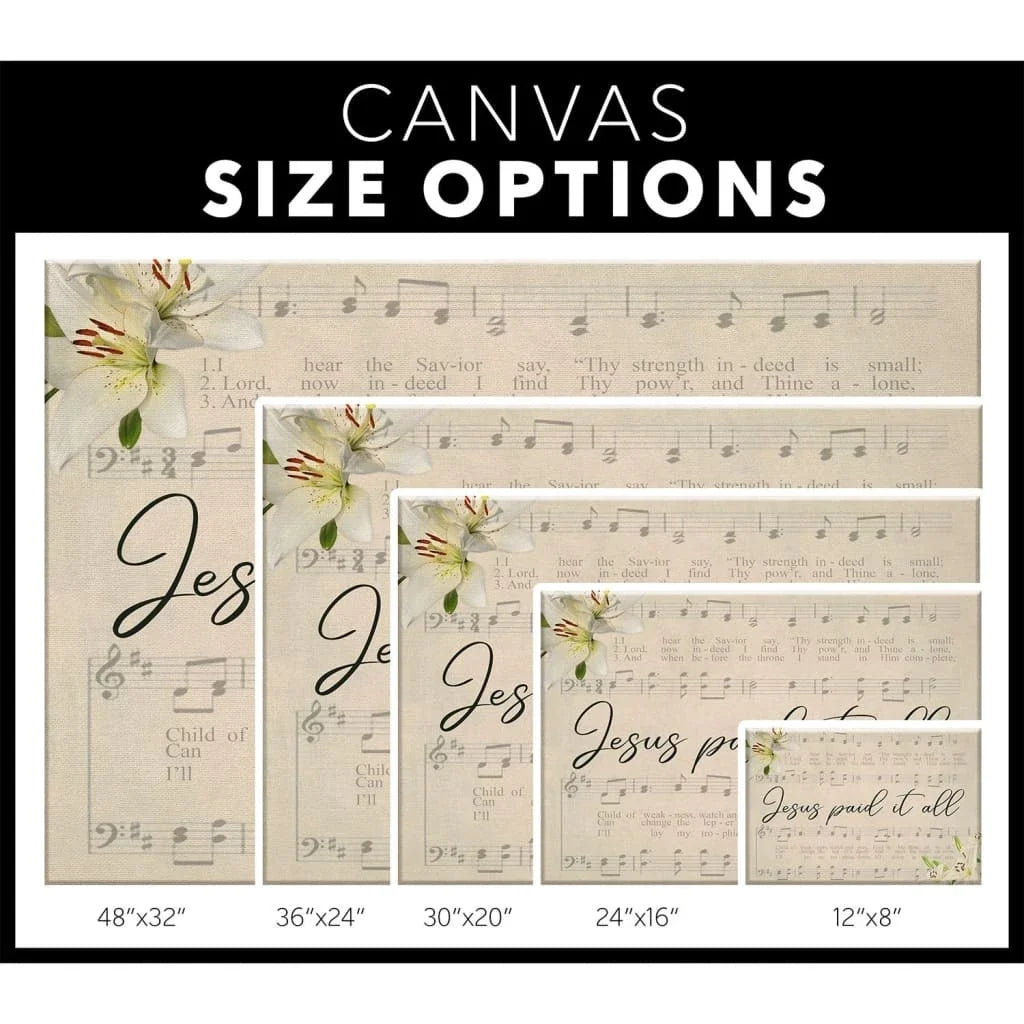 jesus paid it all sheet music christian wall art canvas (Landscape) (view 7)