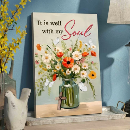 it is well with my soul wall art flowers in jar christian canvas print (Landscape) (view 4)