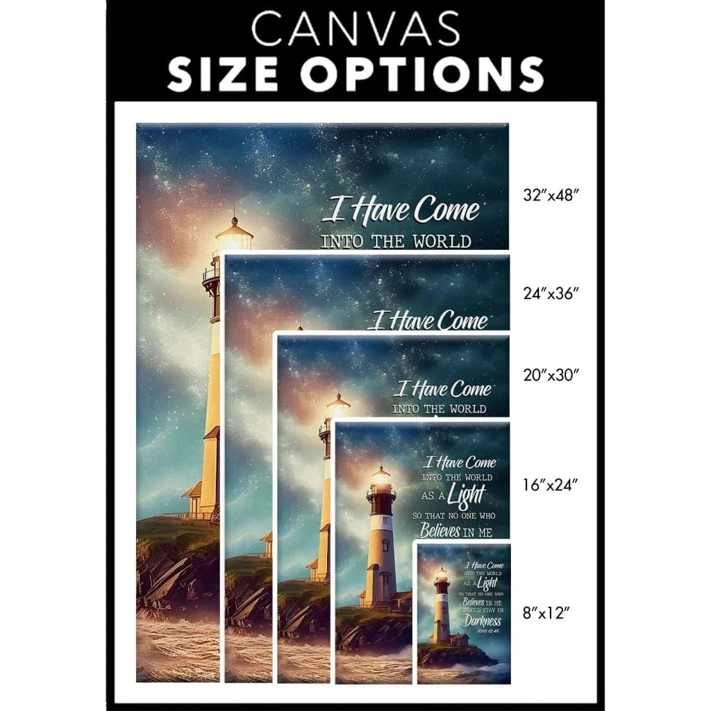 john 12 46 i have come into the world as a light lighthouse wall art canvas (view 4)