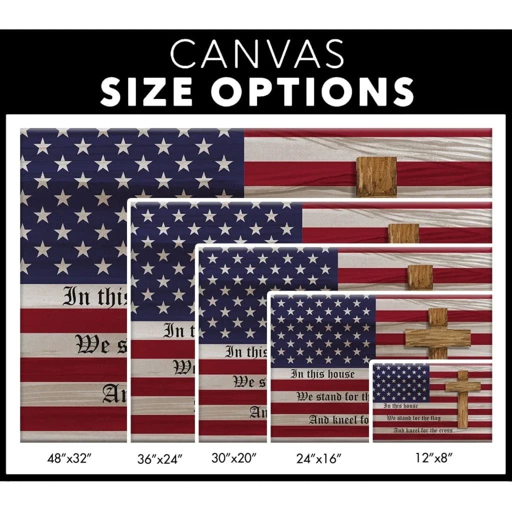 stand for the flag and kneel for the cross american flag and cross patriotic wall art canvas (Landscape) (view 4)