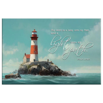 lighthouse psalm 119 105 thy word is a lamp wall art canvas (Landscape) (view 6)