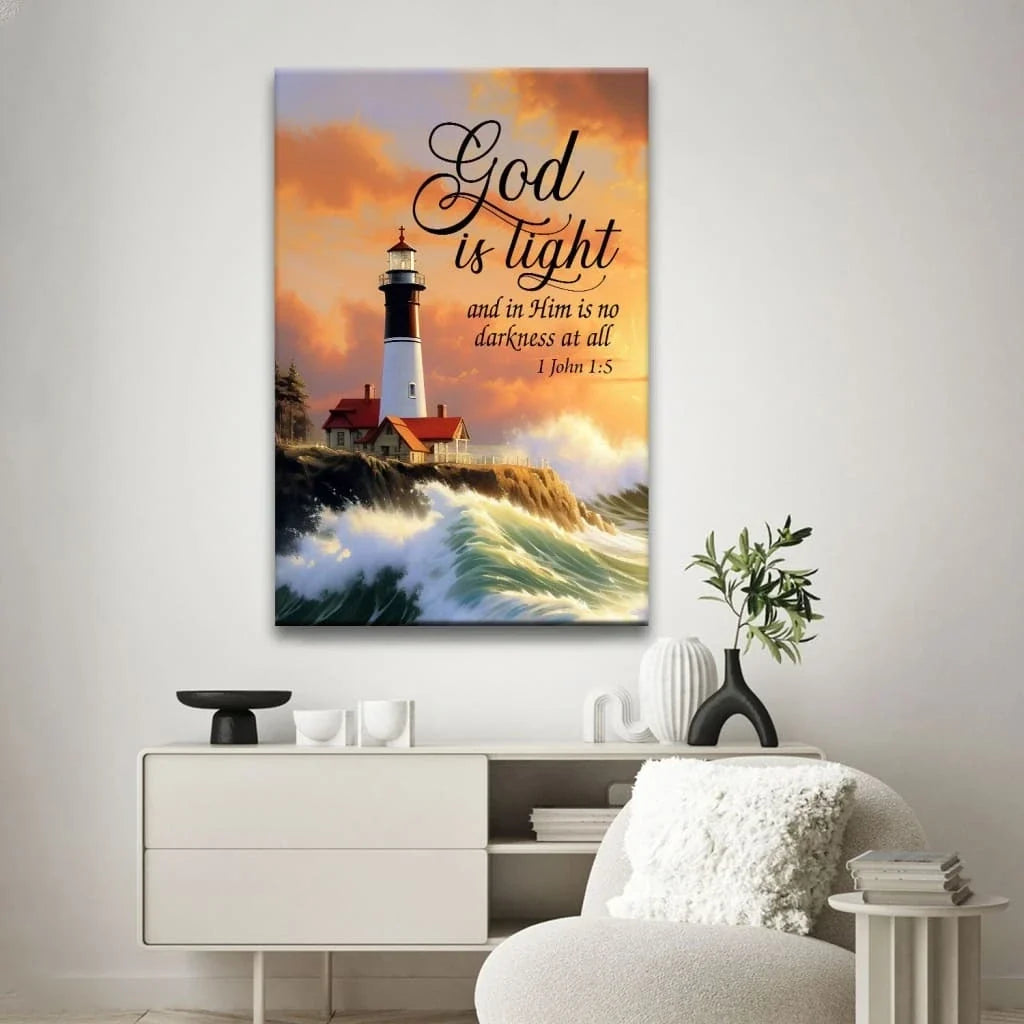 1 john 1 5 god is light lighthouse christian wall art canvas (view 5)