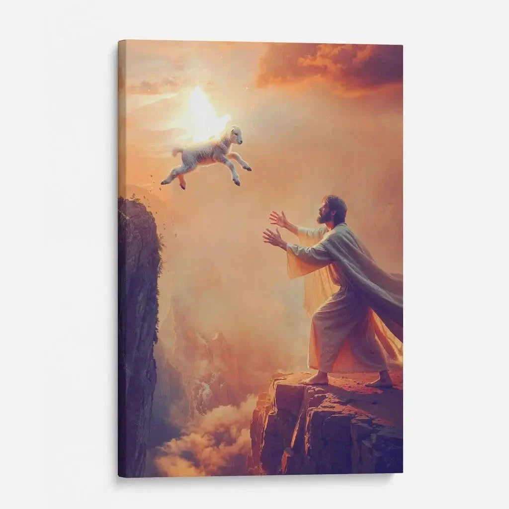 christian wall art lamb jumps to jesus canvas print (Landscape) (view 6)