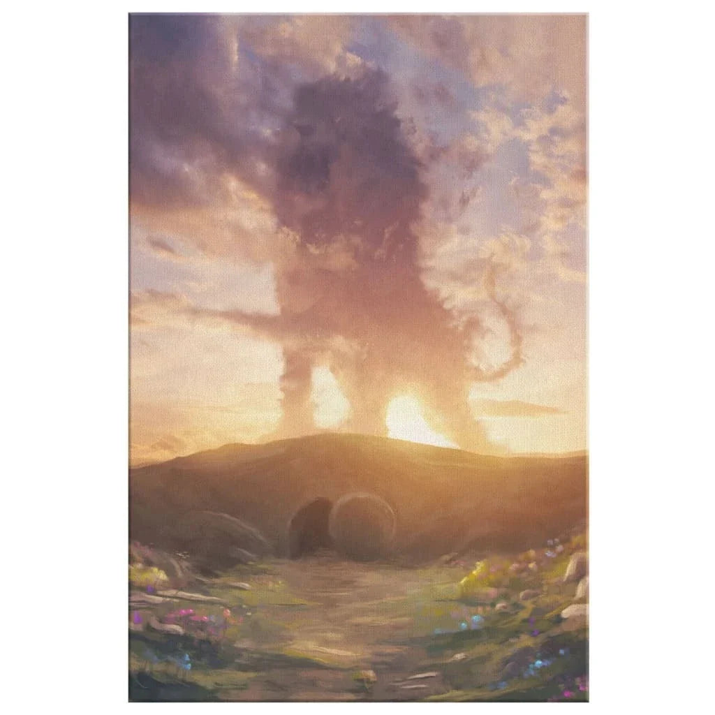 lion of judah above the empty tomb he is risen wall art canvas (view 5)