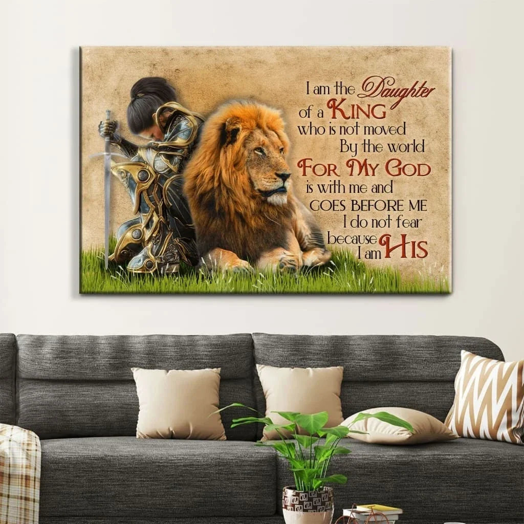 daughter of a king warrior woman lion christian wall art canvas (Landscape) (view 3)