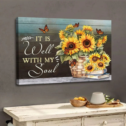 it is well with my soul canvas butterflies and sunflowers inspirational christian wall art (Landscape) (view 4)