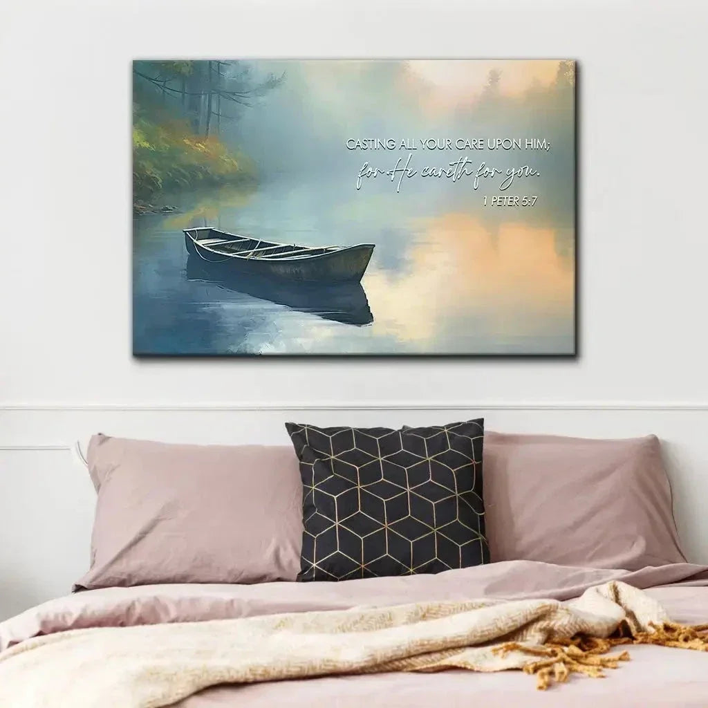 1 peter 5 7 cast all your anxiety on him wall art canvas (Landscape) (view 11)