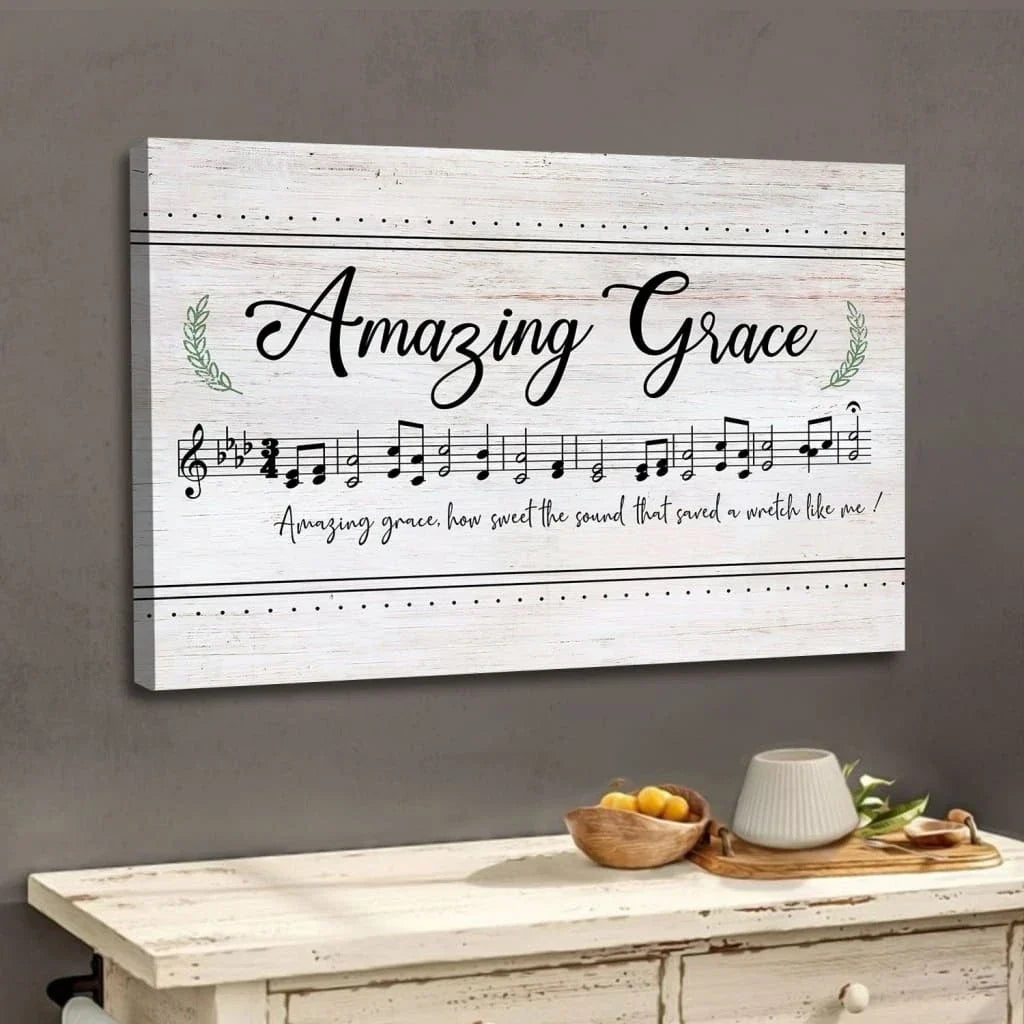 christian wall art amazing grace how sweet the sound sheet music christian song lyrics canvas art (Landscape) (view 4)