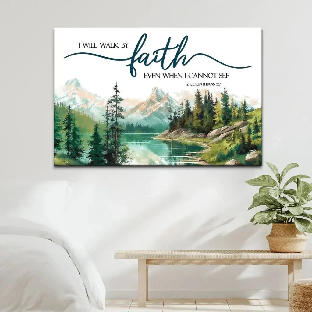 nature mountain i will walk by faith 2 corinthians 5 7 wall art canvas (Landscape) (view 8)