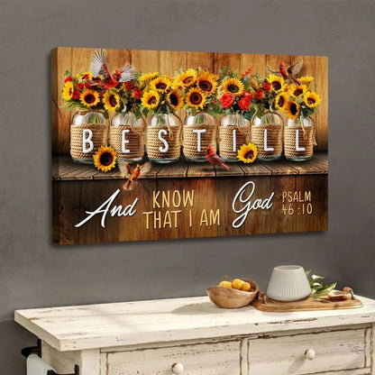 be still and know that i am god psalm 46 10 mason jar flowers wall art canvas (Landscape) (view 6)