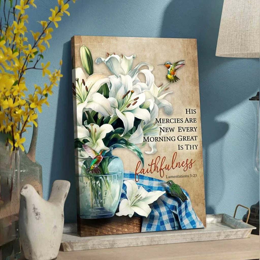 his mercies are new every morning lily flower christian wall art (Landscape) (view 5)