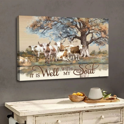 christian wall art it is well with my soul canvas art cows under tree (Landscape) (view 6)