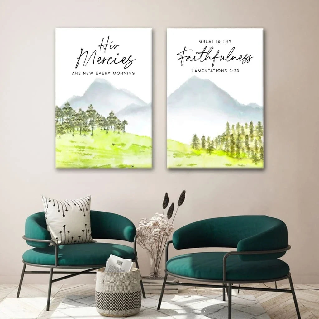 his mercies are new every morning great is thy faithfulness 2 panel wall art canvas (Landscape) (view 5)