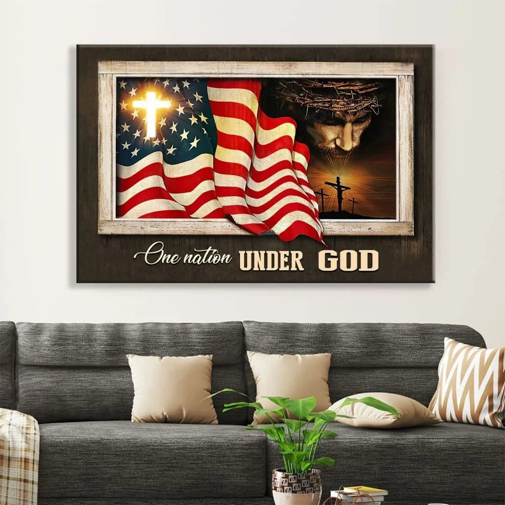 patriotism christian one nation under god wall art canvas (Landscape) (view 4)