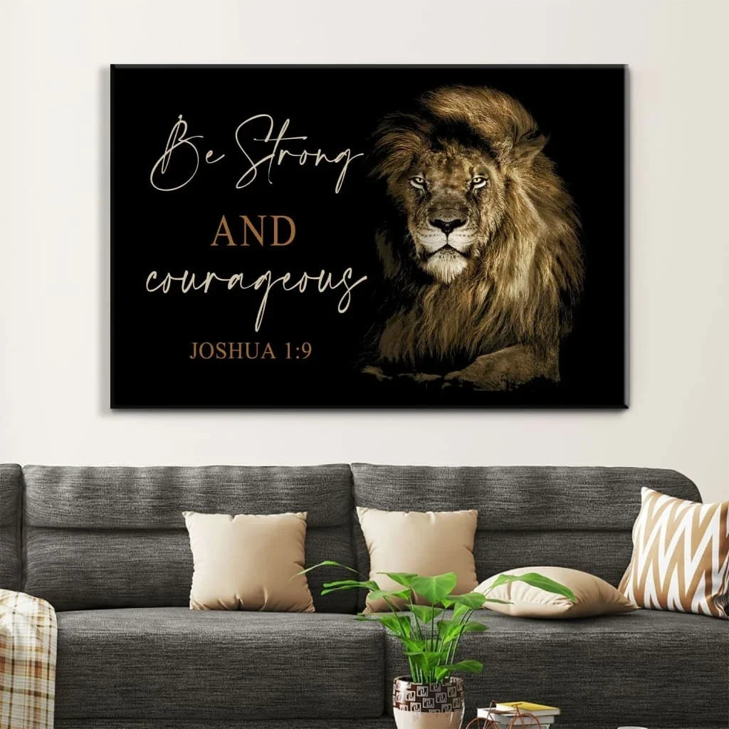 lion of judah be strong and courageous joshua 1 9 wall art canvas (Landscape) (view 4)