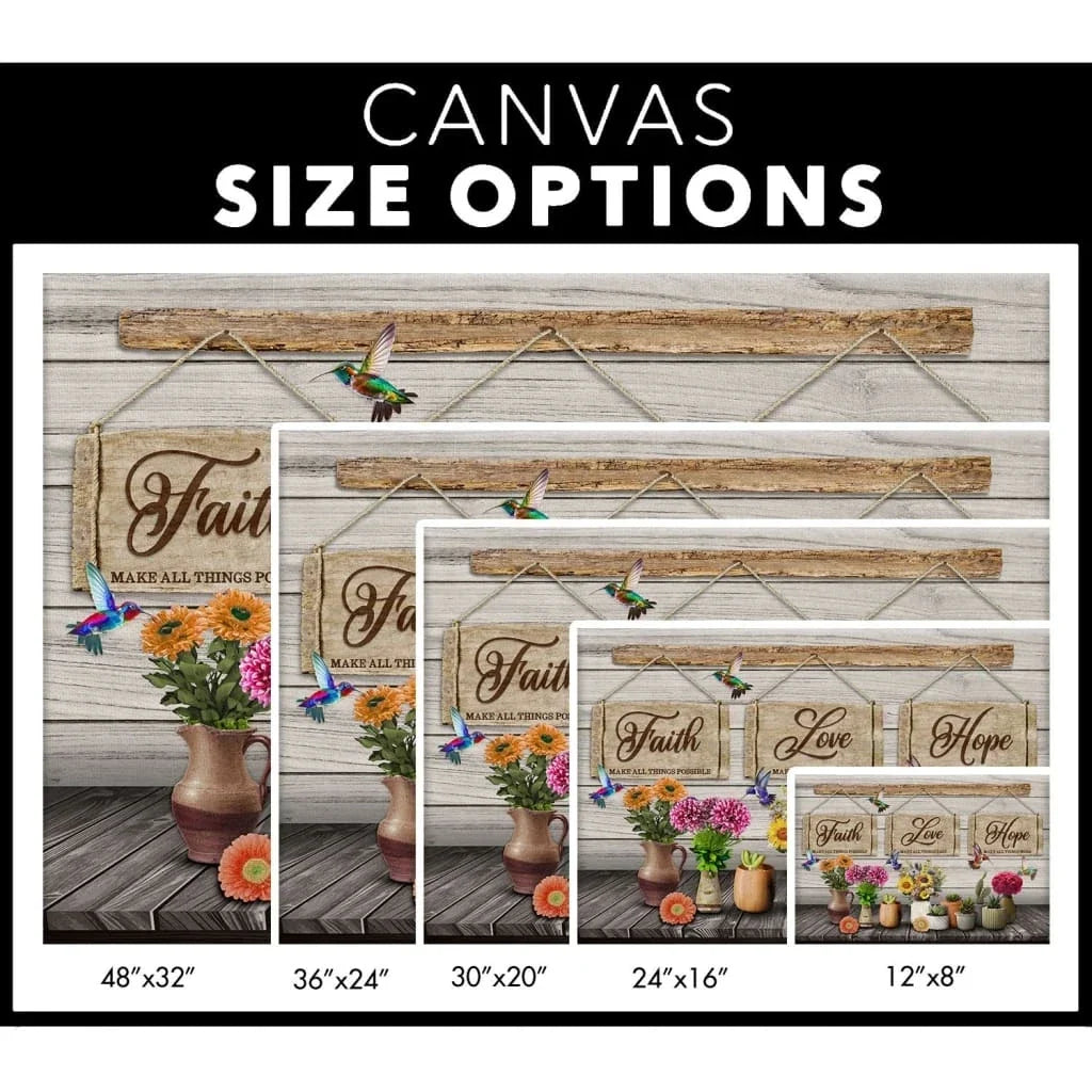 rustic christian wall art canvas faith love hope hummingbirds and flowers (Landscape) (view 3)