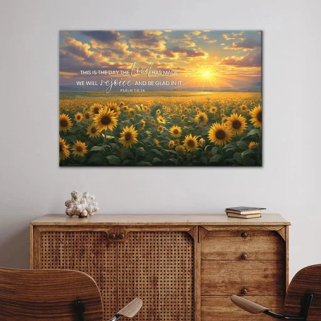 psalm 118 24 this is the day the lord has made sunflower wall art canvas (Landscape) (view 5)