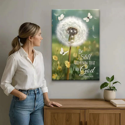 be still and know dandelion with butterflies psalm 46 10 christian wall art canvas (view 8)