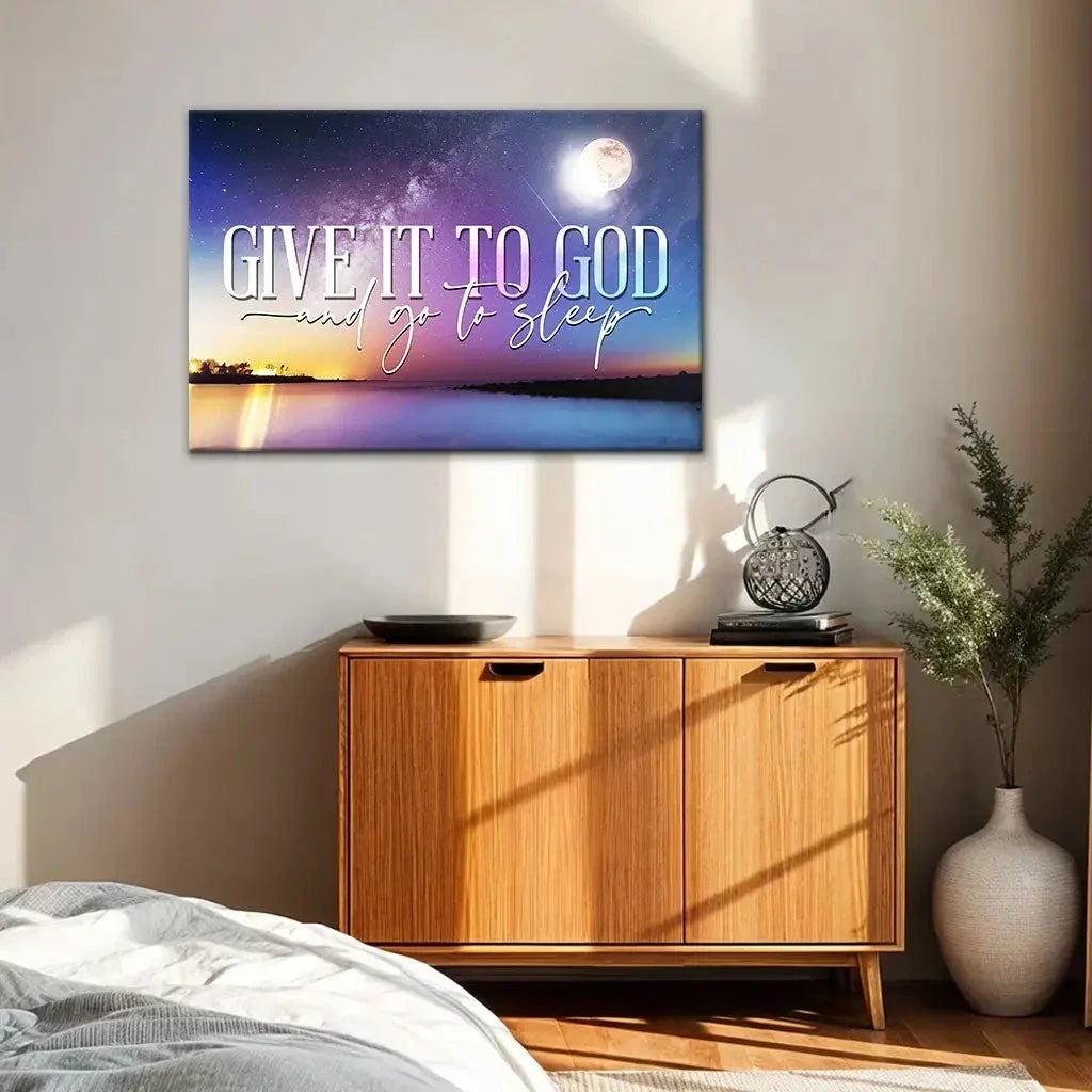 christian wall art decor give it to god and go to sleep canvas moon night sky (Landscape) (view 6)