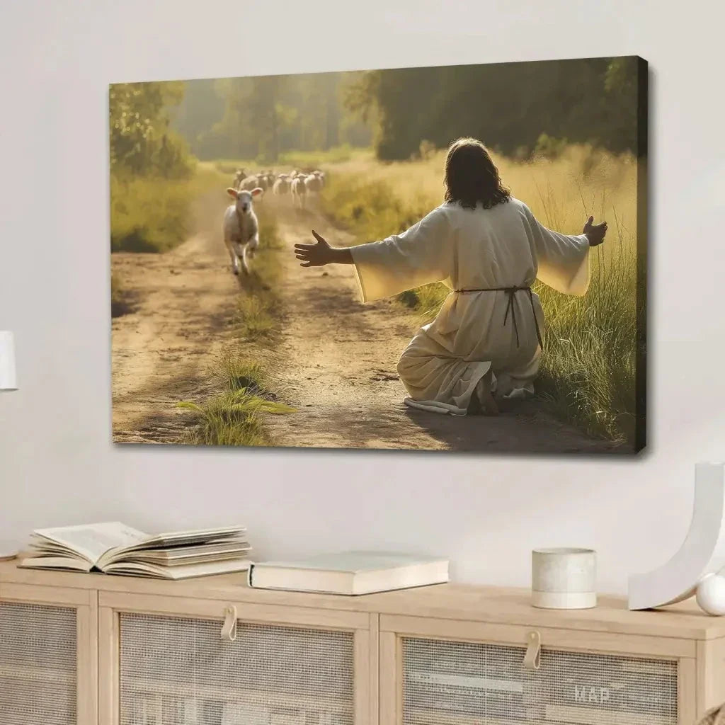 lamb runs to jesus wall art canvas (Landscape) (view 11)