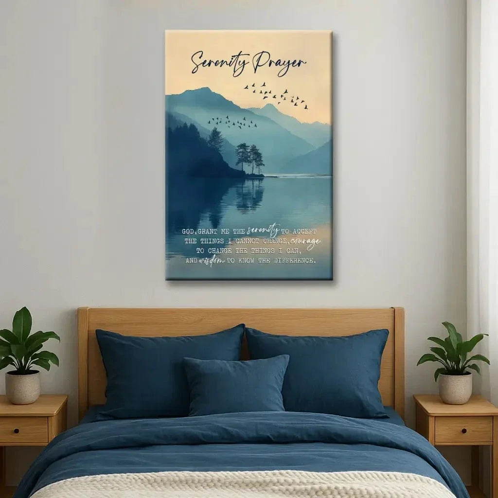 christian wall art serenity prayer canvas peaceful mountain lake decor for home (view 5)