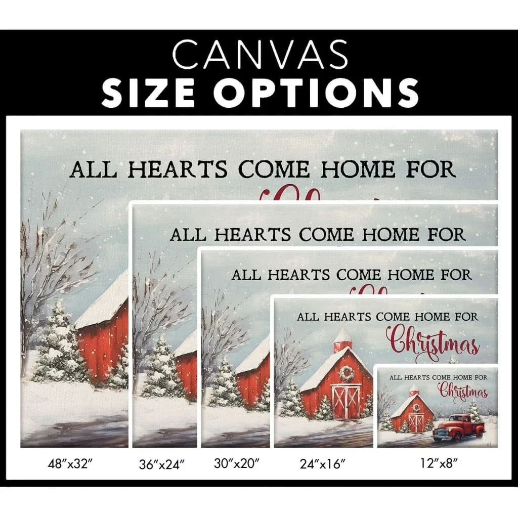 all hearts come home for christmas red barn and car christmas tree wall art canvas (Landscape) (view 3)